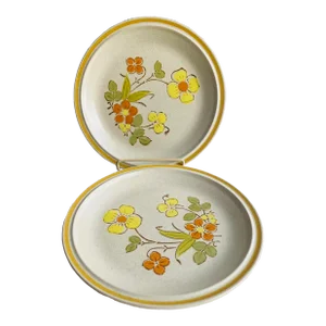 1970's Hearthside Stoneware "Garden Festival" Pattern Salad Plates- Set of 2