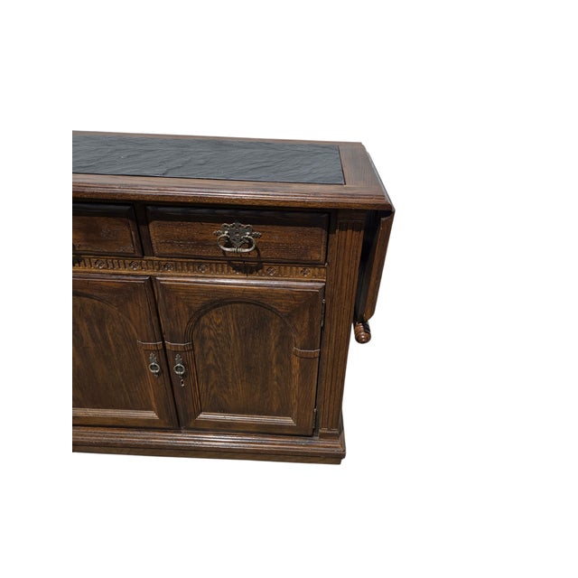 Jacobean Ethan Allan Charter Oak Jacobean Sideboard Bar Console Server Liquor Cabinet For Sale - Image 3 of 18