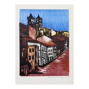 Street Scene with Church II from the Bahia Portfolio, Emanoel Araujo Linocut