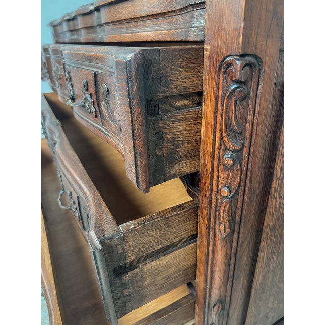 Gemstone Vintage French Oak Chest of Drawers With Serpentine Drawer Fronts For Sale - Image 7 of 11
