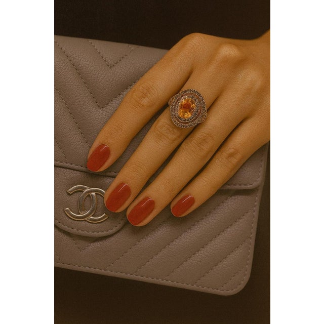 Bochic “Orient” Vintage Yellow Sapphire & Cognac Diamond Ring Set In 18K Gold & Silver For Sale - Image 9 of 13
