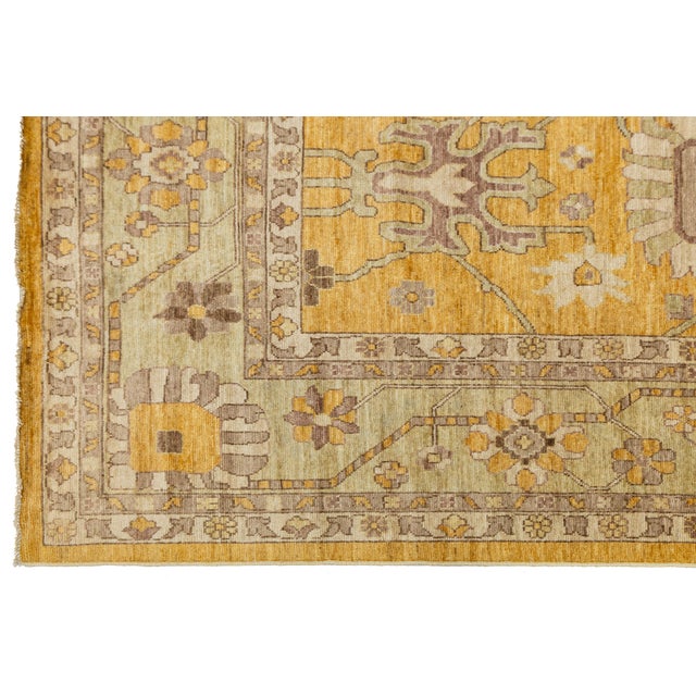 12x15 Modern Oushak Style Hand-Knotted Wool Area Rug – Golden Saffron & Sage For Sale - Image 10 of 11