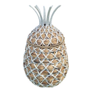 Tropical Pineapple Wicker Weaved Unique Large Pineapple Boho Regency Chic Clothing Hamper For Sale