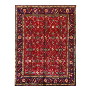 Vintage Persian Tabriz Handmade Red Floral Wool Rug