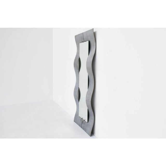 Large Brutalist Mirror with Aluminium Scratches and Waves Frame by Burchiellaro Lorenzo, 1975, in Flawless conditions....