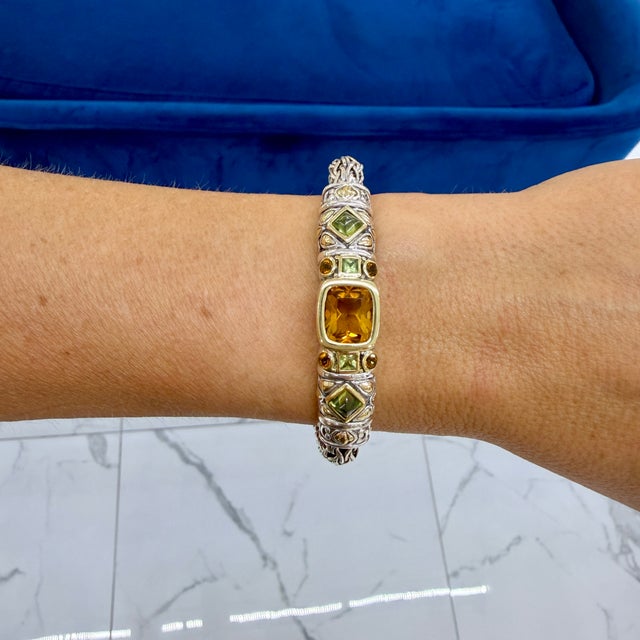 Silver John Hardy Jaisalmer 18k Yellow Gold 925 Silver Citrine Peridot Link Bracelet For Sale - Image 8 of 8