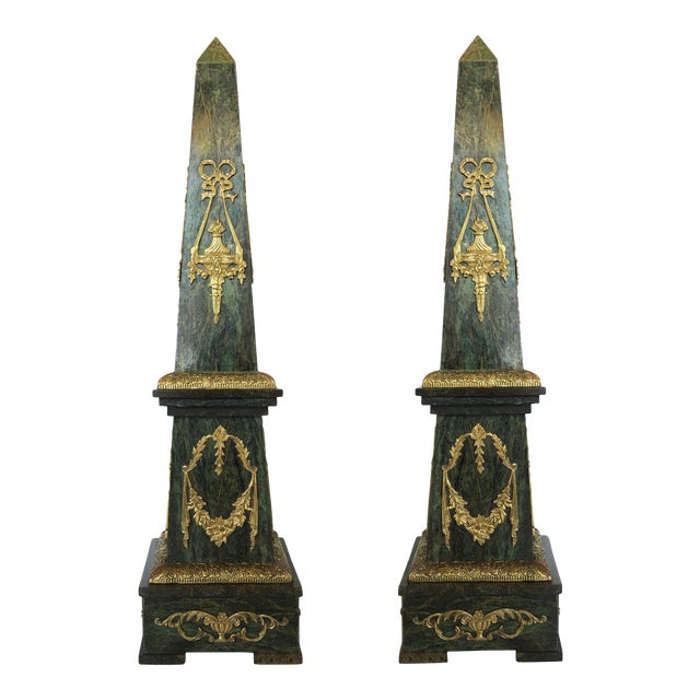 Ormolu Mounted Marble Obelisks - Pair For Sale