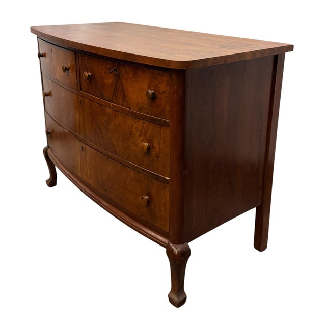 Vintage Traditional Colonial Style Mahogany & Burl Wood Chest of Drawers For Sale - Image 4 of 12