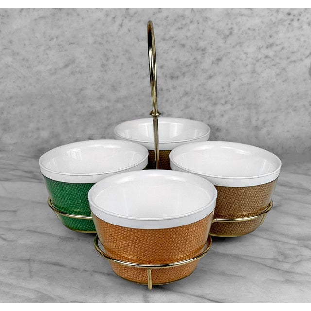 Mid 20th Century Mid 20th Century Mid-Century Boho Insulated Wicker Acrylic Serving Bowls W/ Caddy - Set of 4 For Sale - Image 5 of 9