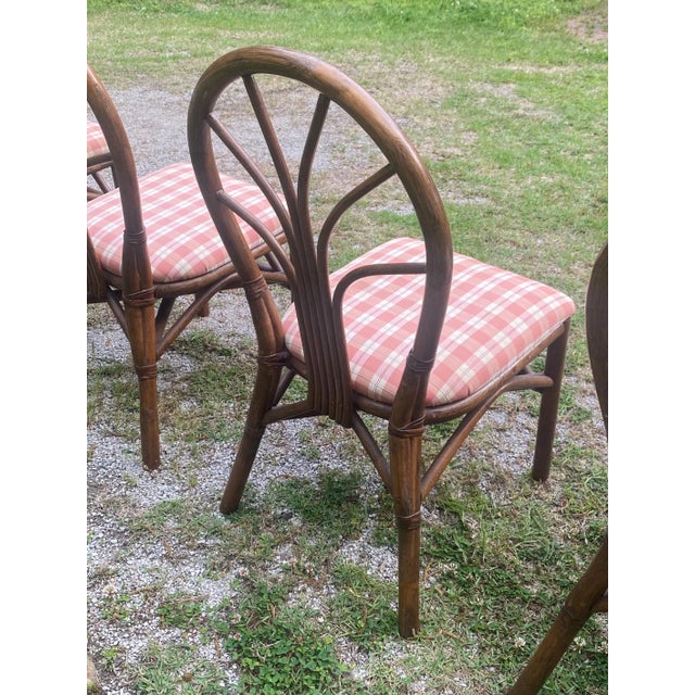 Vintage Rattan Dining Chairs - Mid Century Coastal Bamboo Dining Set - Palm Beach Regency Boho Kitchen Chairs (Set of 6) For Sale - Image 13 of 14
