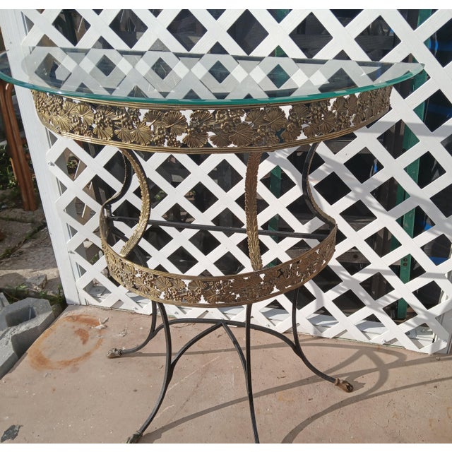 Metal Maison Jansen Style French Neoclassical Brass & Wrought Iron Console With Cloven Hoof Feet For Sale - Image 7 of 13