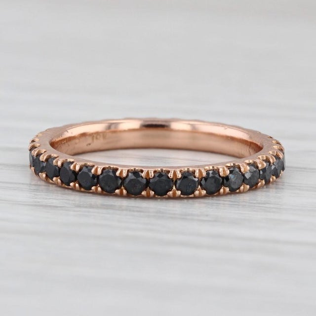 0.85ctw Black Diamond Eternity Band 18k Rose Gold Stackable Wedding Ring Sz 5.5 For Sale - Image 4 of 8