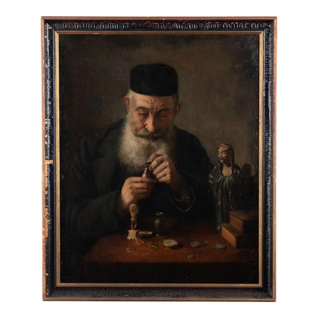 Late 19th Century Original Oil on Canvas Portrait of Old Man and Curiosities For Sale