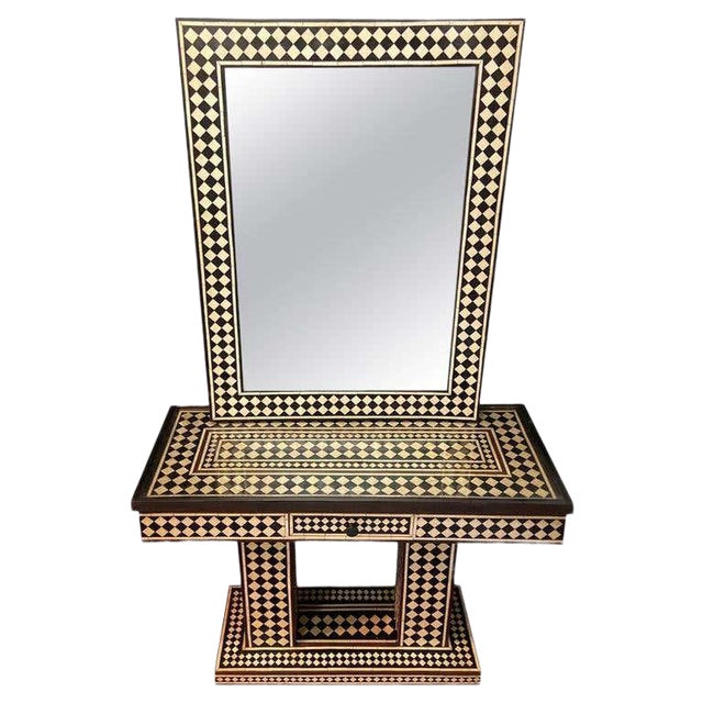 Art Deco Style Black And White Console Table And Mirror In Diamond Pattern Chairish