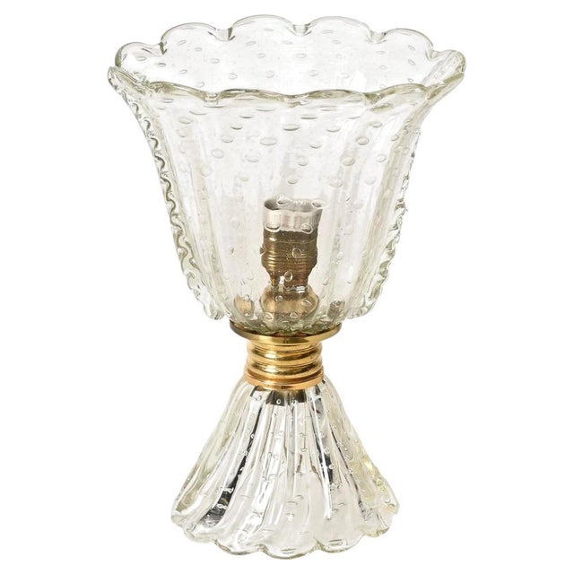 Large Bullicante Murano Glass and Brass Flower Table Lamp from Barovier, Italy, 1950s For Sale - Image 14 of 14
