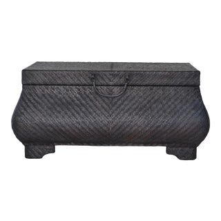 1960s Hollywood Regency Black Lacquered Rattan Chest For Sale