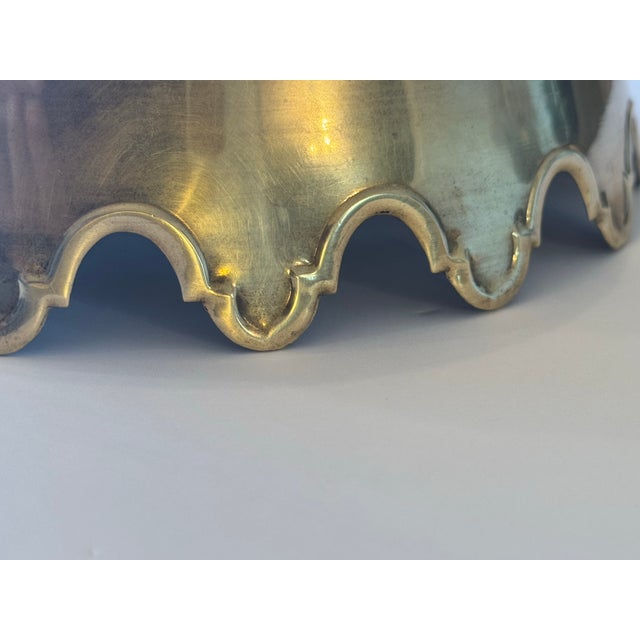 Metal Mid 20th Century Solid Brass Pedestal Bowl With Scalloped Crown Rim For Sale - Image 7 of 10