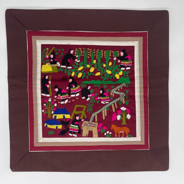 Laos Hmong Story Pillow Cover with Hand Embroidered Garden Scene For Sale In Chicago - Image 6 of 9