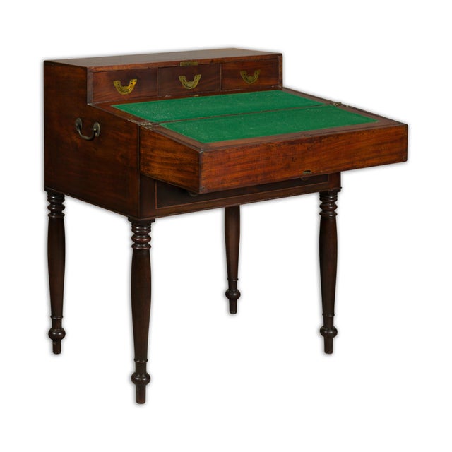 19th Century English 19th Century Campaign Mahogany Box with Unfolding Desk and Drawers For Sale - Image 5 of 12