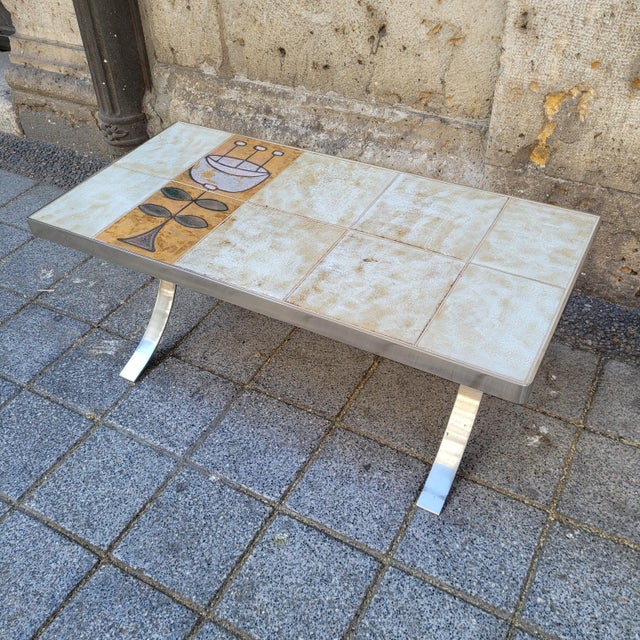 Mid-Century Coffee Table in Ceramic and Chrome-Plated Steel by Jean Gregorieff for Roche Bobois, France, 1970s For Sale - Image 15 of 18