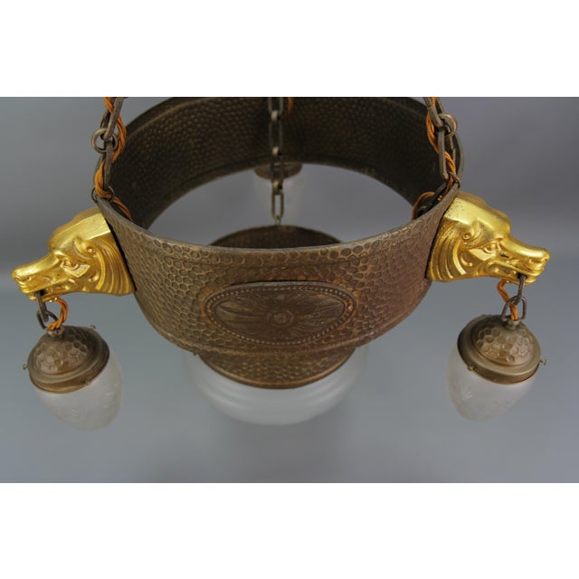 German Art Deco Metal and Frosted Glass Chandelier with Dog Heads, 1930s For Sale - Image 12 of 18