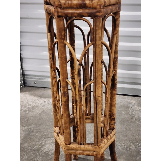 Brown Vintage Mid-Century Bamboo Tortoise Shell Plant Stand For Sale - Image 8 of 10
