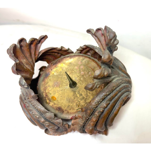 Thick Antique Handmade Forged Copper Brutalist Candle Holder Centerpiece Pricket For Sale - Image 9 of 13