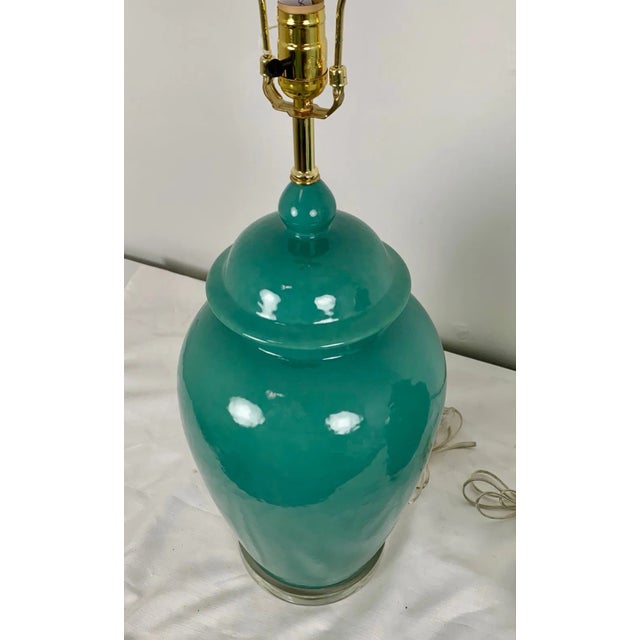 Classic Large Ginger Jar Lamps With Lucite Bases For Sale In West Palm - Image 6 of 11