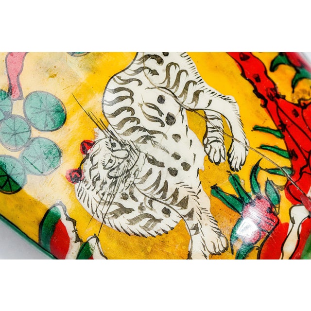 Colorful Hand Painted Antique Lacquer Asian Chinese Tiger Eyeglass Spectacle Case Chinoiserie Home Decor For Sale - Image 12 of 15