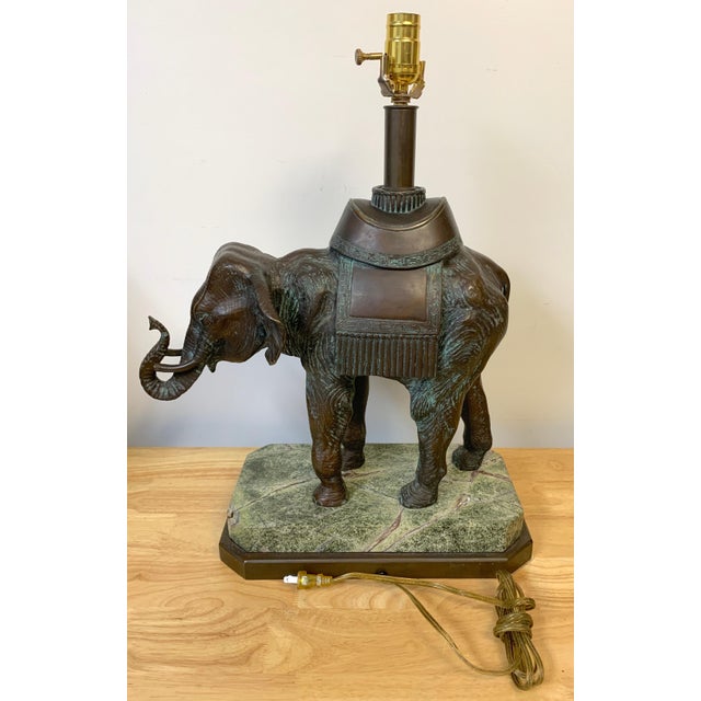 Late 20th Century Maitland-Smith Bronze Asian Elephant Table Lamp on Serpentine Marble Base For Sale - Image 10 of 14