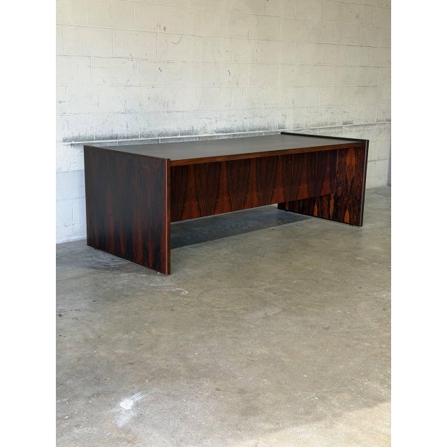 Brown Rosewood Double-Pedestal Executive Desk With 5 Drawers Danish Mid-Century Modern 1970s For Sale - Image 8 of 14