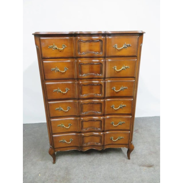 Brown Louis XV Style Faux Painted 6 Drawer Chest For Sale - Image 8 of 10