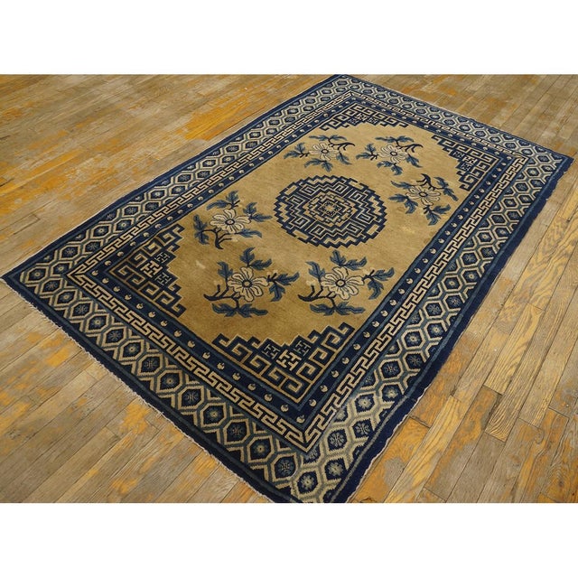 Chinese 1920s Tan Camel Medallion Traditional Antique Chinese Baotou Wool Rug 4' X 6'2'' For Sale - Image 3 of 8