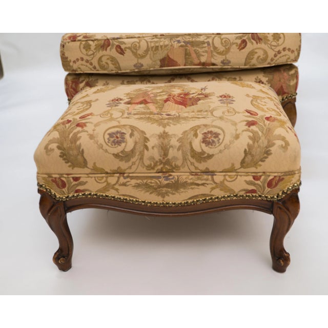 Early 20th Century Antique French Country Louis XV Style Carved Oak Bergere Wingback Chairs Pair For Sale - Image 6 of 15