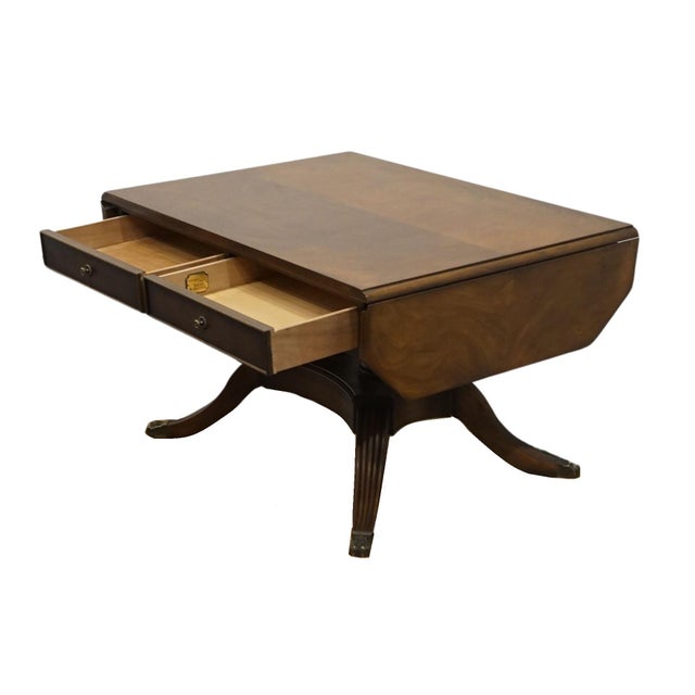 Drexel Drexel Heritage Covington Park Collection Bookmatched Walnut Traditional Duncan Phyfe Style 58" Drop-Leaf Accent Coffee Table For Sale - Image 4 of 12