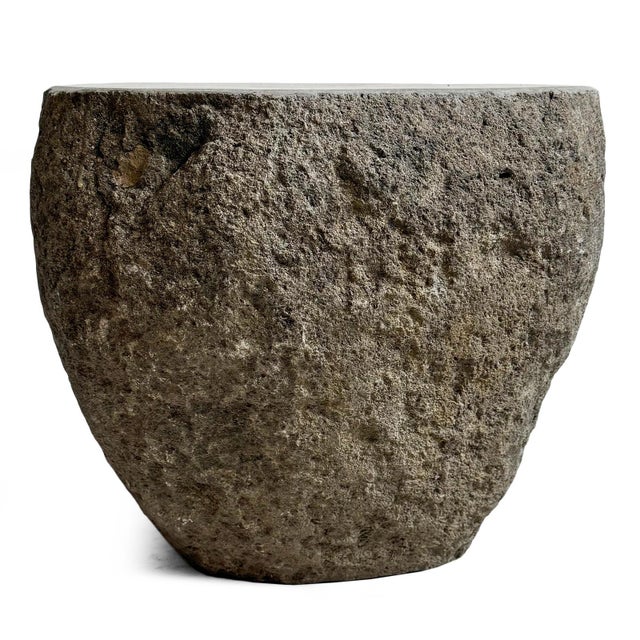 Early 21st Century Vintage Boulder Outdoor Rustic Stone Side Table Stool For Sale - Image 5 of 7
