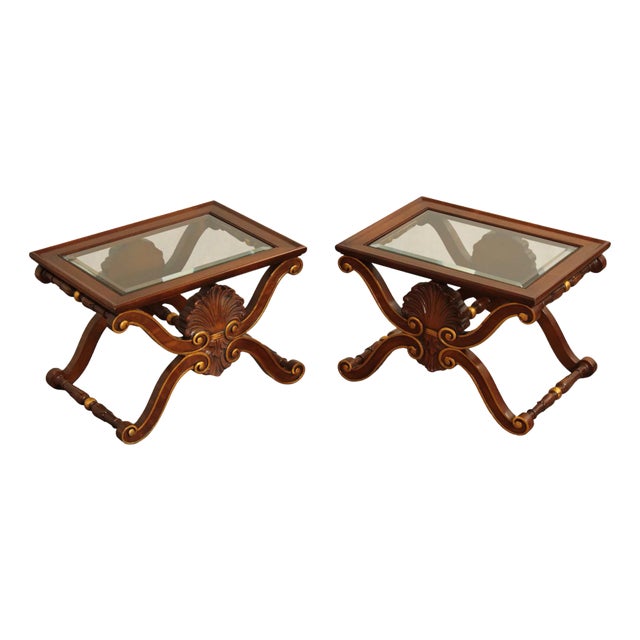 Karges Georgian Style X-Base Mahogany and Glass Tea Tables For Sale