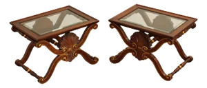 Karges Georgian Style X-Base Mahogany and Glass Tea Tables