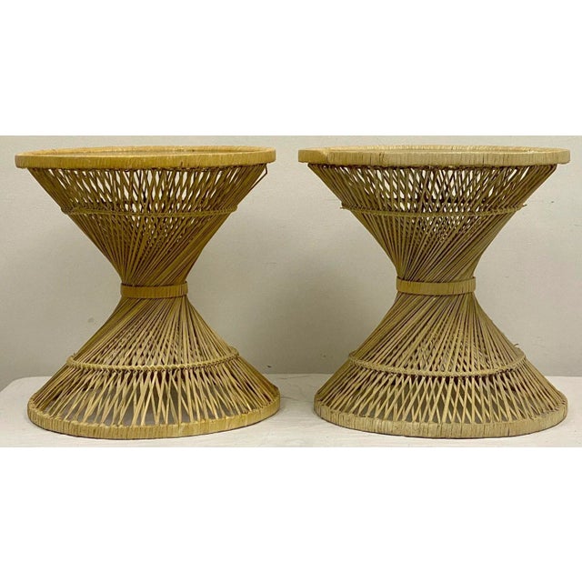 Modern 1970s Modern Spun Wicker Side Tables - a Pair For Sale - Image 3 of 6