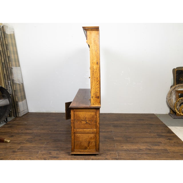 English Midcentury Oak Dresser with Carved Accents, Six Doors and Six Drawers For Sale - Image 10 of 12