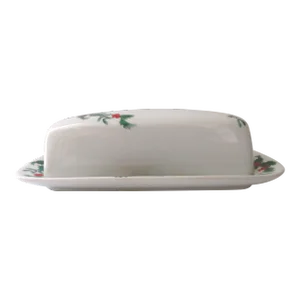 Late 19th Century Bia Cordon Bleu Butter Dish Holly Berry Christmas Pattern