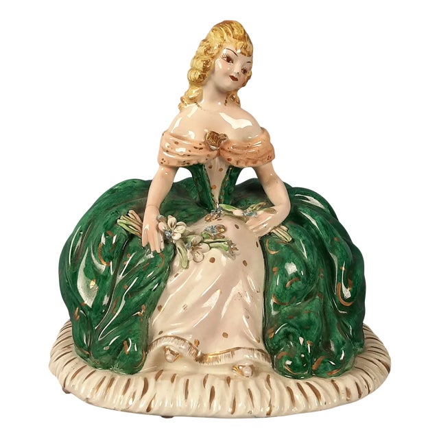 Hand-Painted Porcelain Sculpture of a Lady from Perdomello, Nove Bassano, 1940s-1950s For Sale