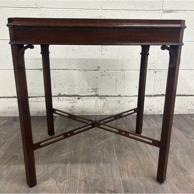 Vintage Georgian Style Chippendale Style Mahogany Tray Top Side Table For Sale - Image 11 of 14