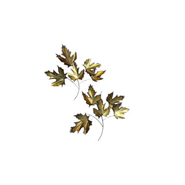 Metal Vintage Metal Wall Art Brass Maple Leaf Wall Sculptures – Pair For Sale - Image 7 of 8