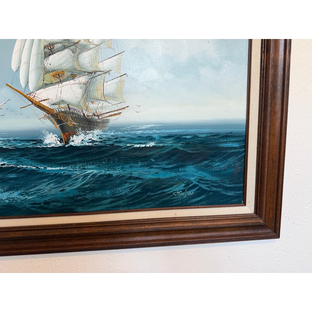 Impressionist Listed Artist Hewett Jackson Original Oil Painting | Tall Ship Seascape | Framed For Sale - Image 3 of 11