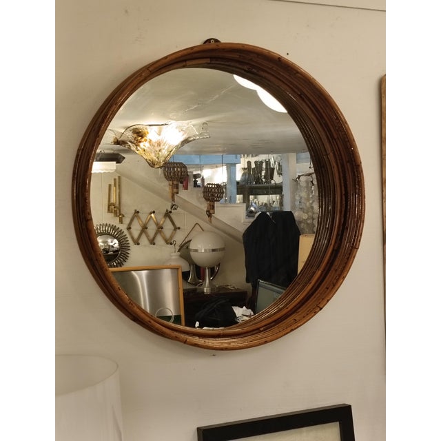 Wood Round Rattan Wall Mirror by Vivai del Sud, Italy 1960s For Sale - Image 7 of 8