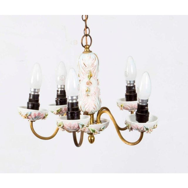 Porcelain and Brass 4-Light Chandelier For Sale - Image 13 of 14
