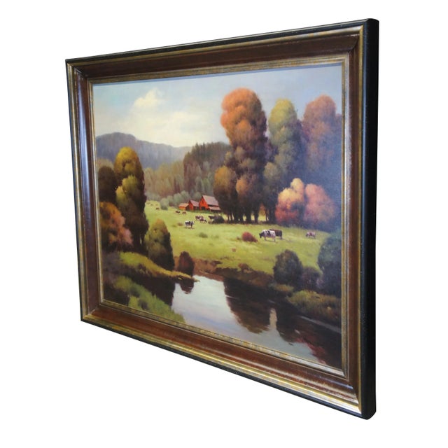 Farmhouse Bonnatt Pastoral Country Farmhouse Landscape Oil Painting on Canvas 71" For Sale - Image 3 of 12