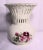 Pretty Victorian Rose, hand painted, open lace cut clay ceramic vase. 8" tall, 6" wide, no damage, very pretty. Made by...