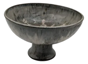 Late 20th Century Handcrafted Studio Pottery Blue Gray Glaze Speckled Pedestal Bowl Signed